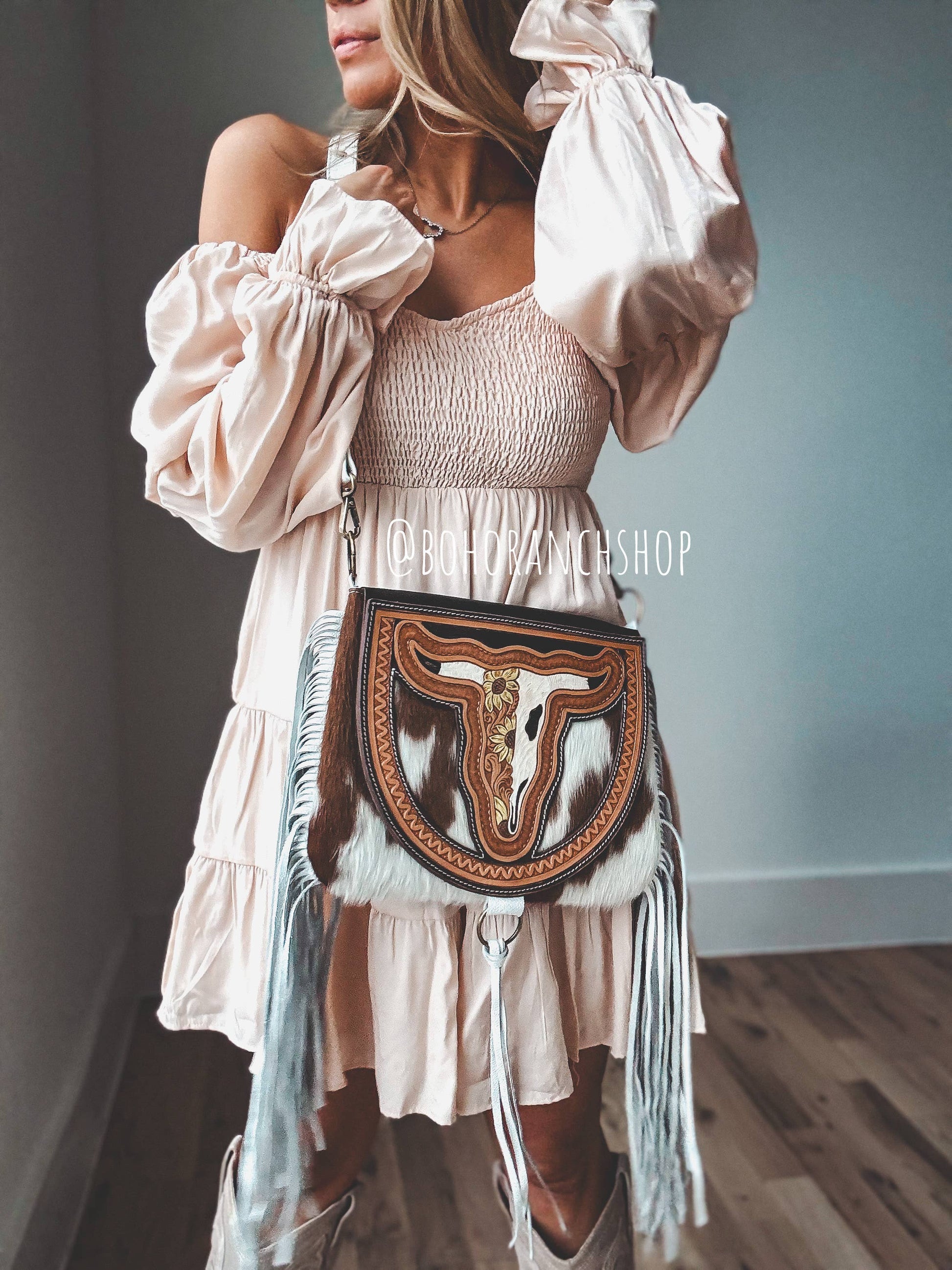 THE CAROLINE CROSSBODY steer longhorn - cowhide purse bag