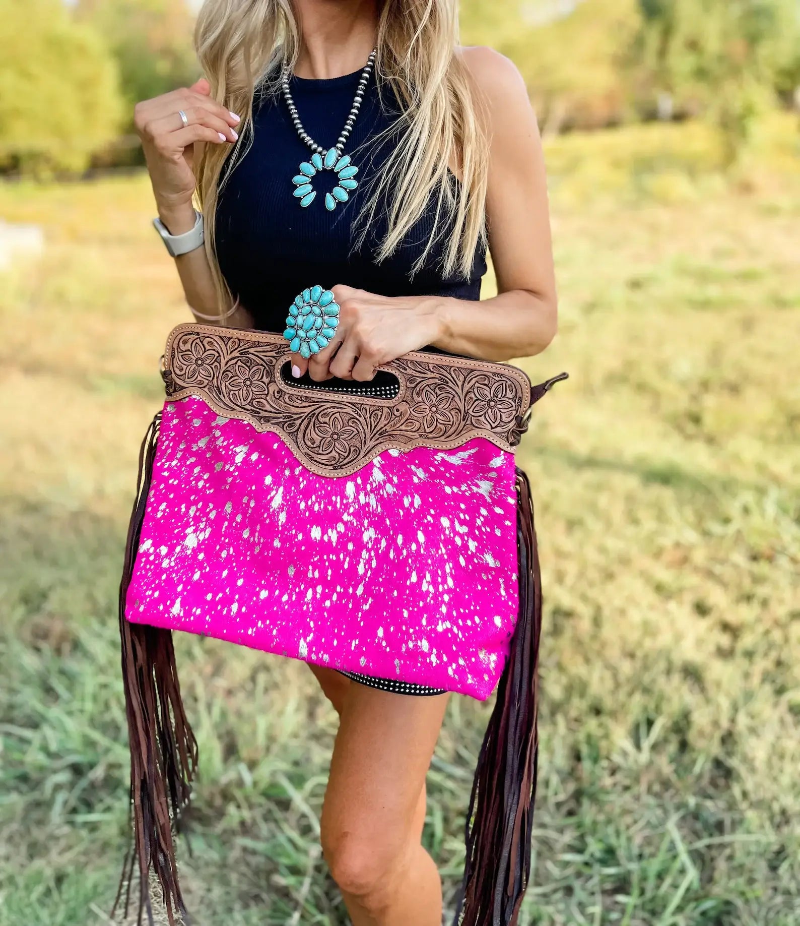 The Maggie Cowhide Leather Crossbody + Back zippered pockets