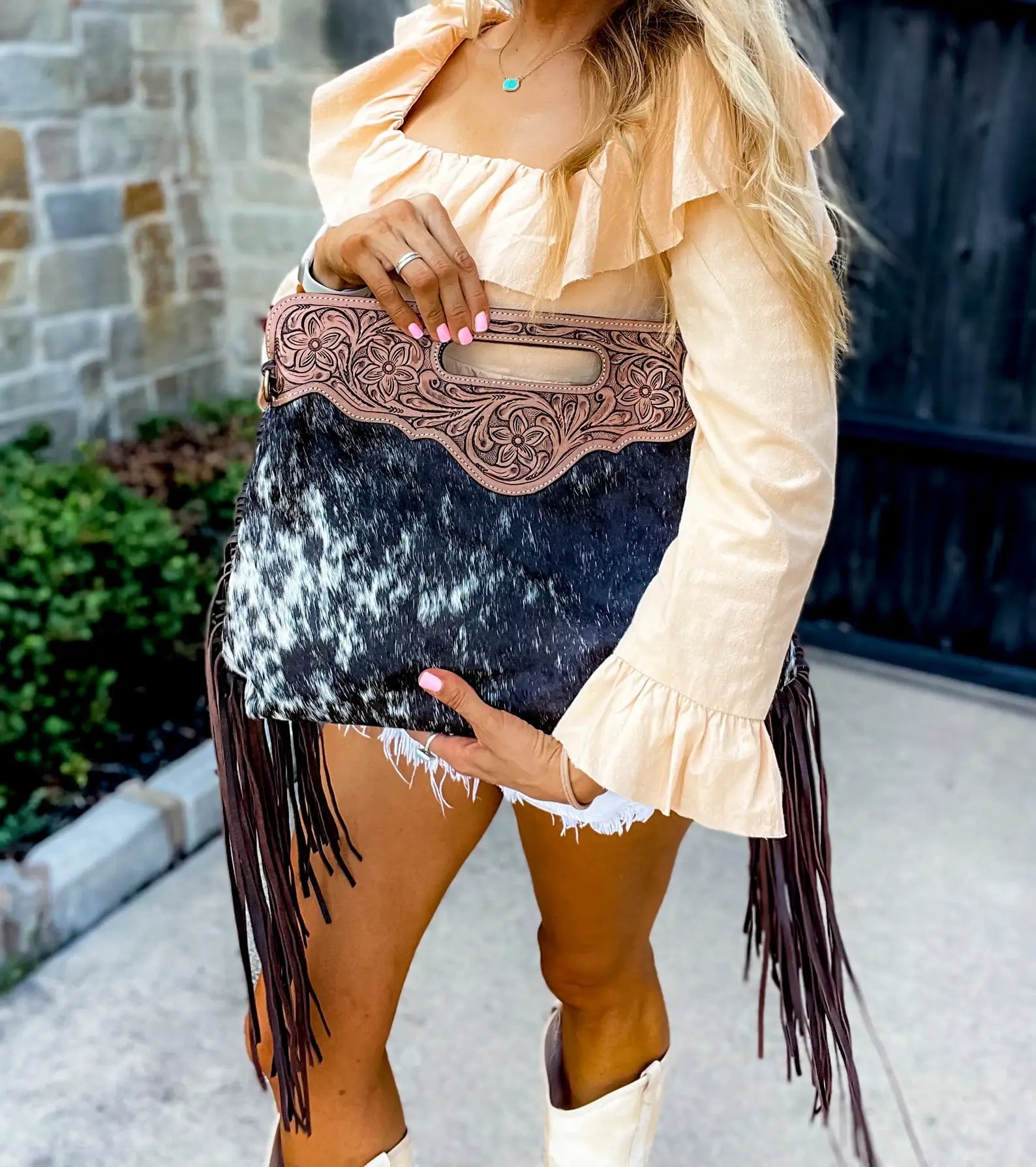 The Maggie Cowhide Leather Crossbody + Back zippered pockets