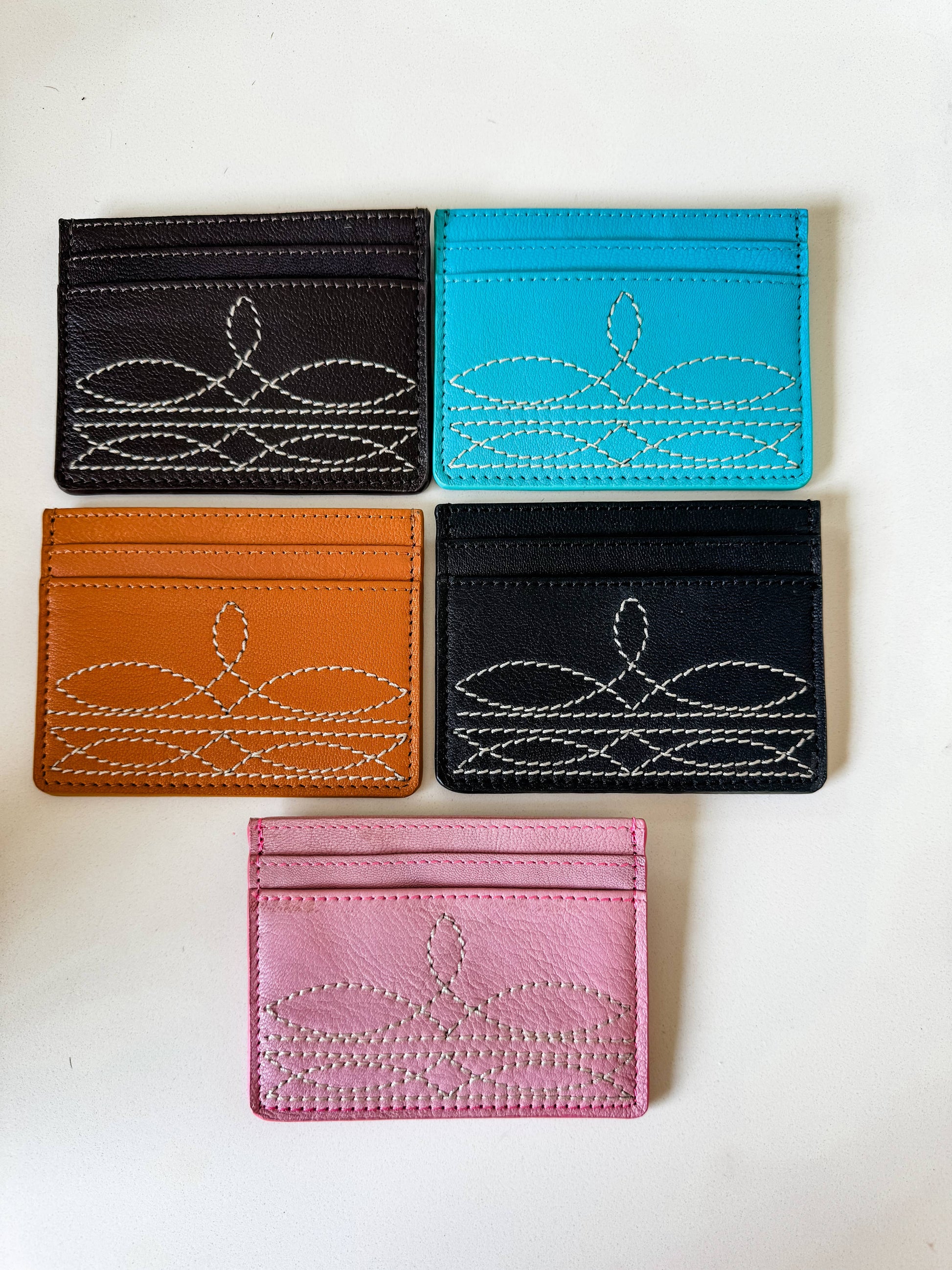 Western Boot Stitch Leather Credit Card Holder Money holder