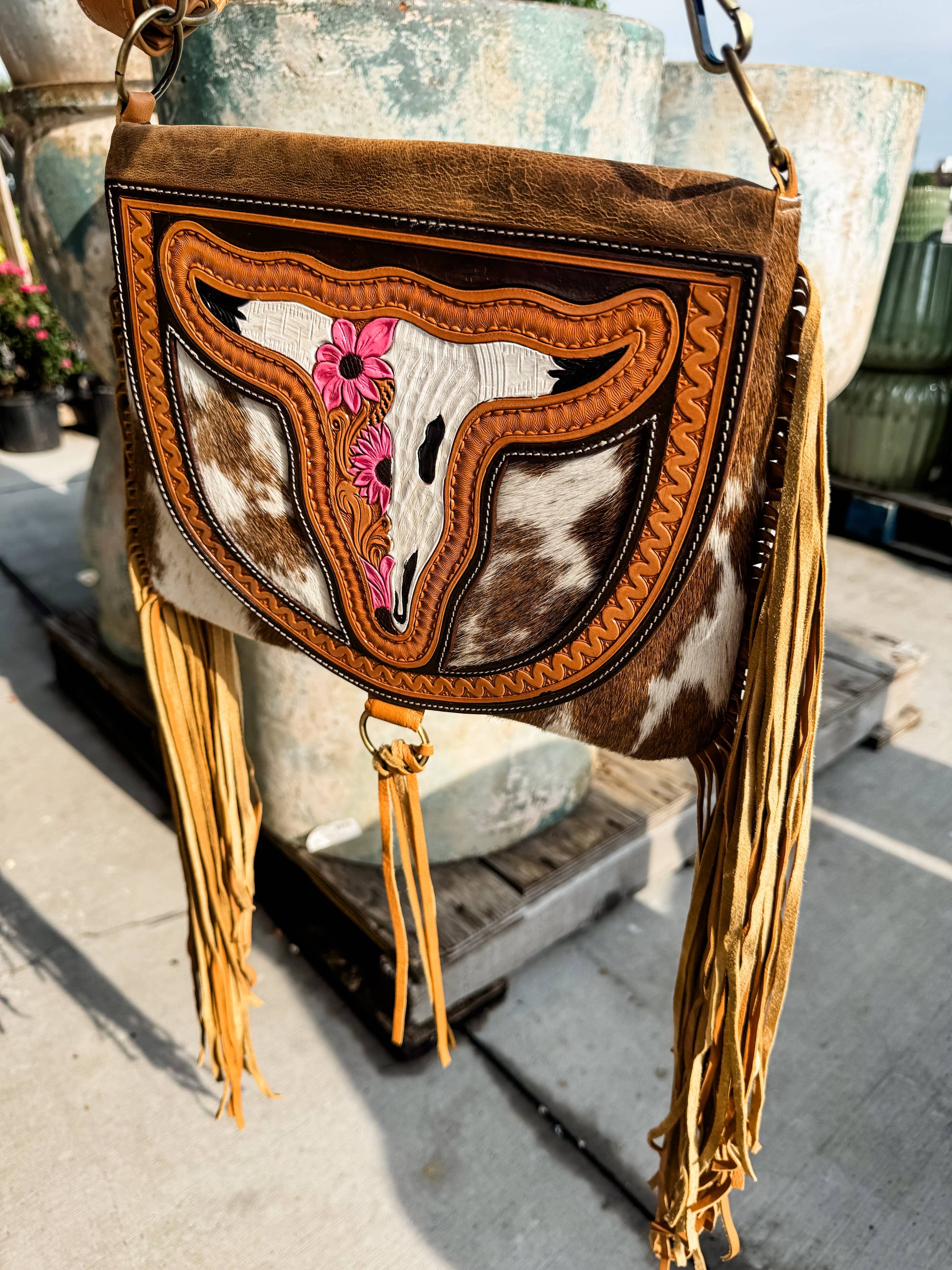 THE CAROLINE CROSSBODY steer longhorn - cowhide purse bag