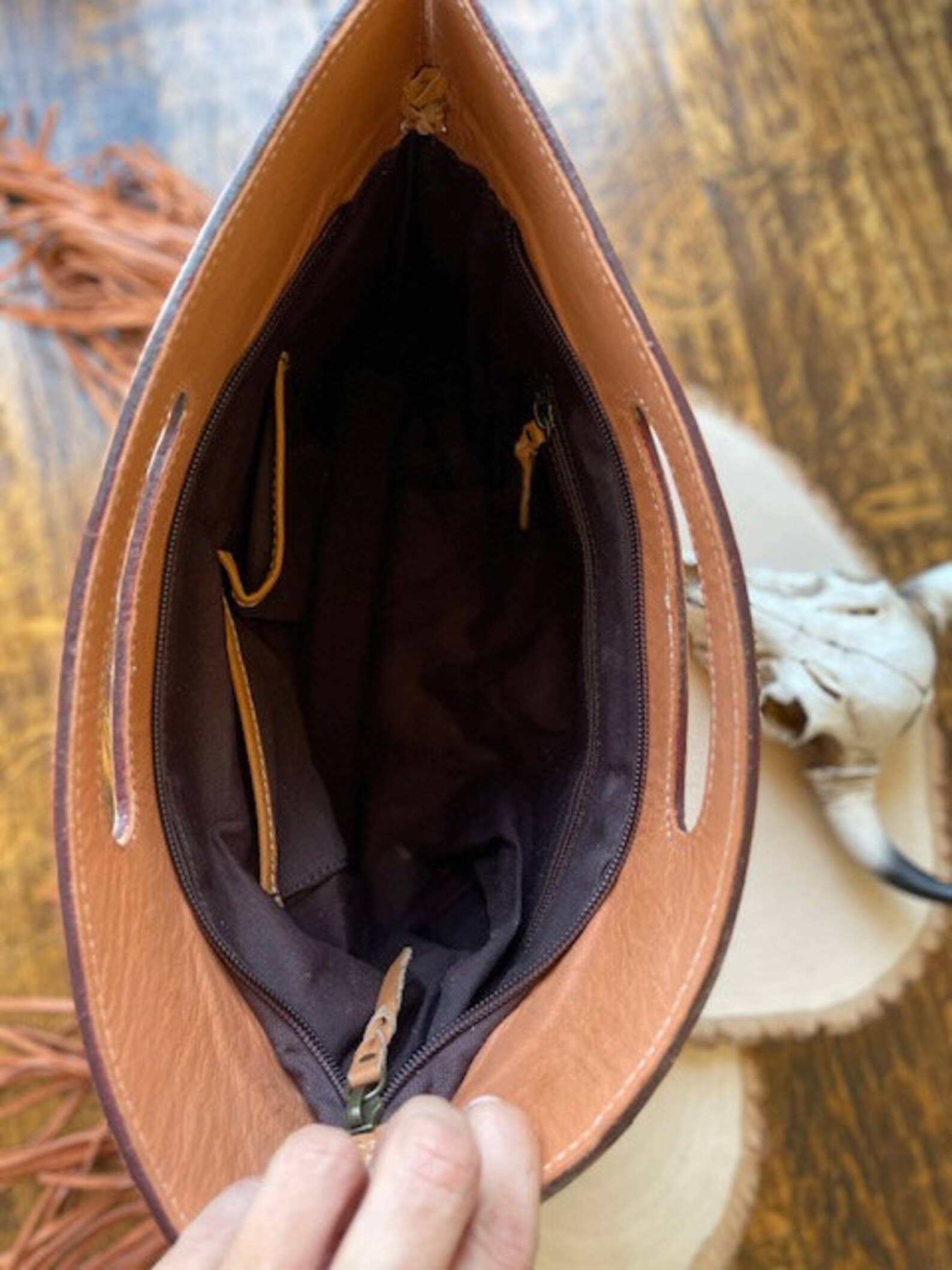 The Maggie Cowhide Leather Crossbody + Back zippered pockets