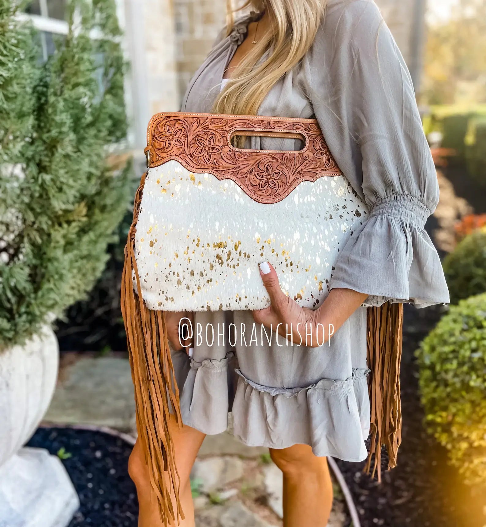 The Maggie Cowhide Leather Crossbody + Back zippered pockets