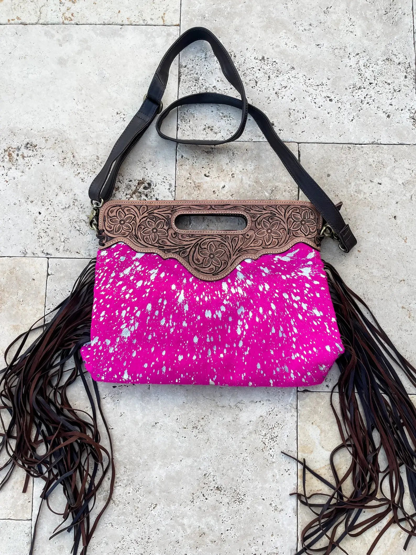 The Maggie Cowhide Leather Crossbody + Back zippered pockets