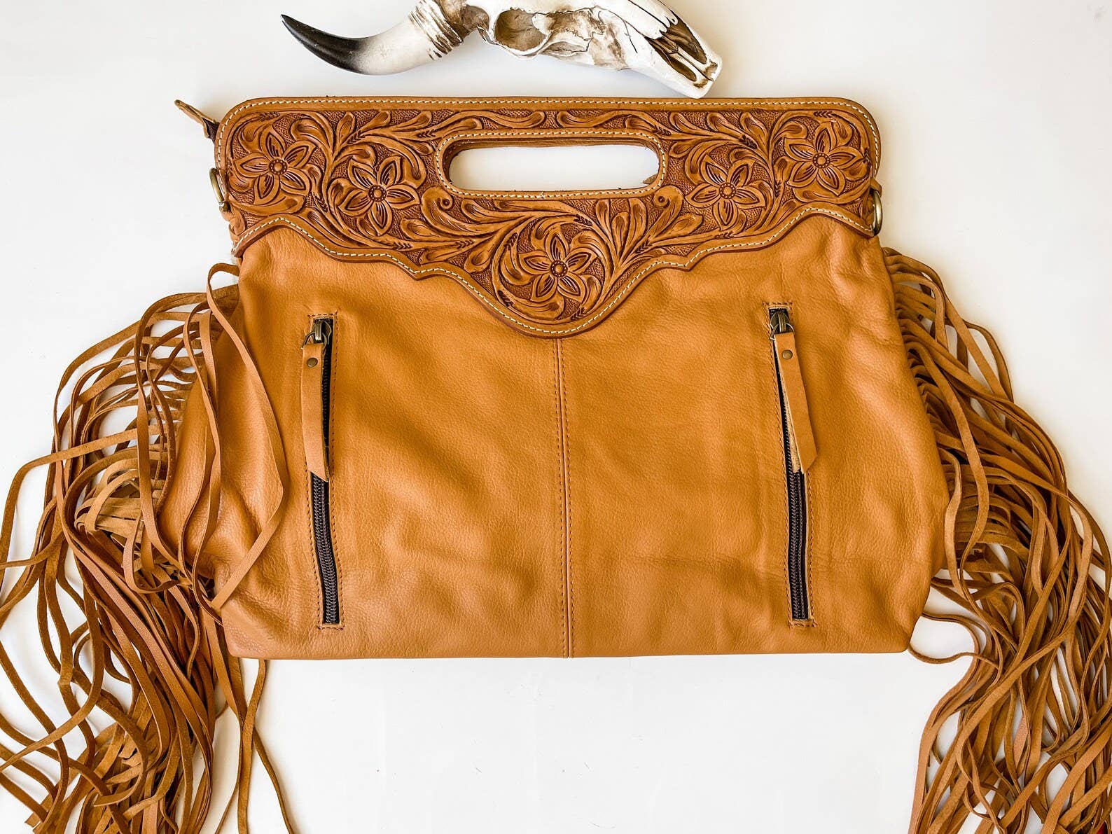 The Maggie Cowhide Leather Crossbody + Back zippered pockets