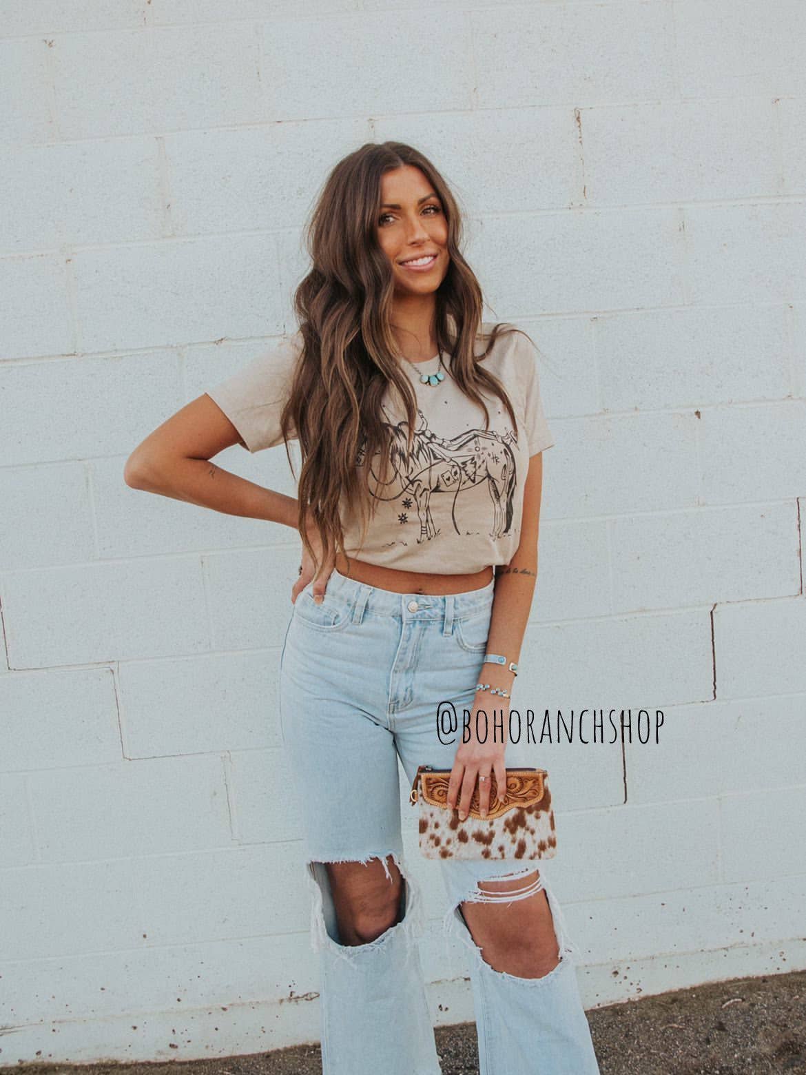 LEXIE COWHIDE WRISTLET Western Hairon Purse Bag