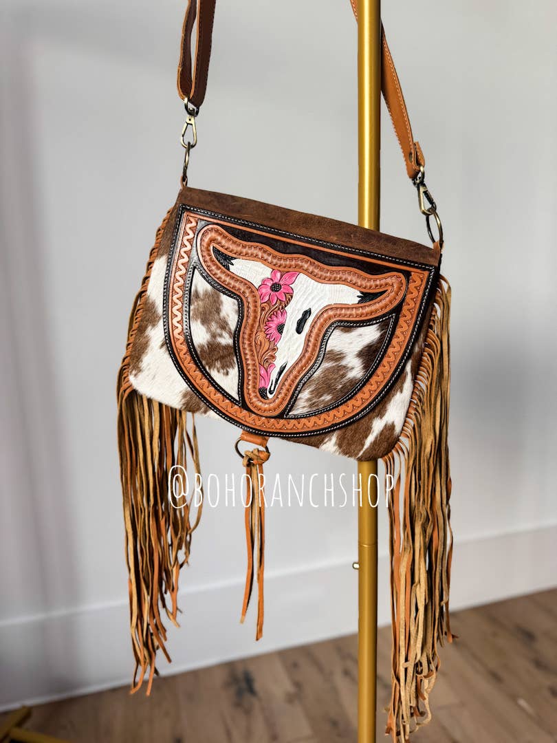 THE CAROLINE CROSSBODY steer longhorn - cowhide purse bag