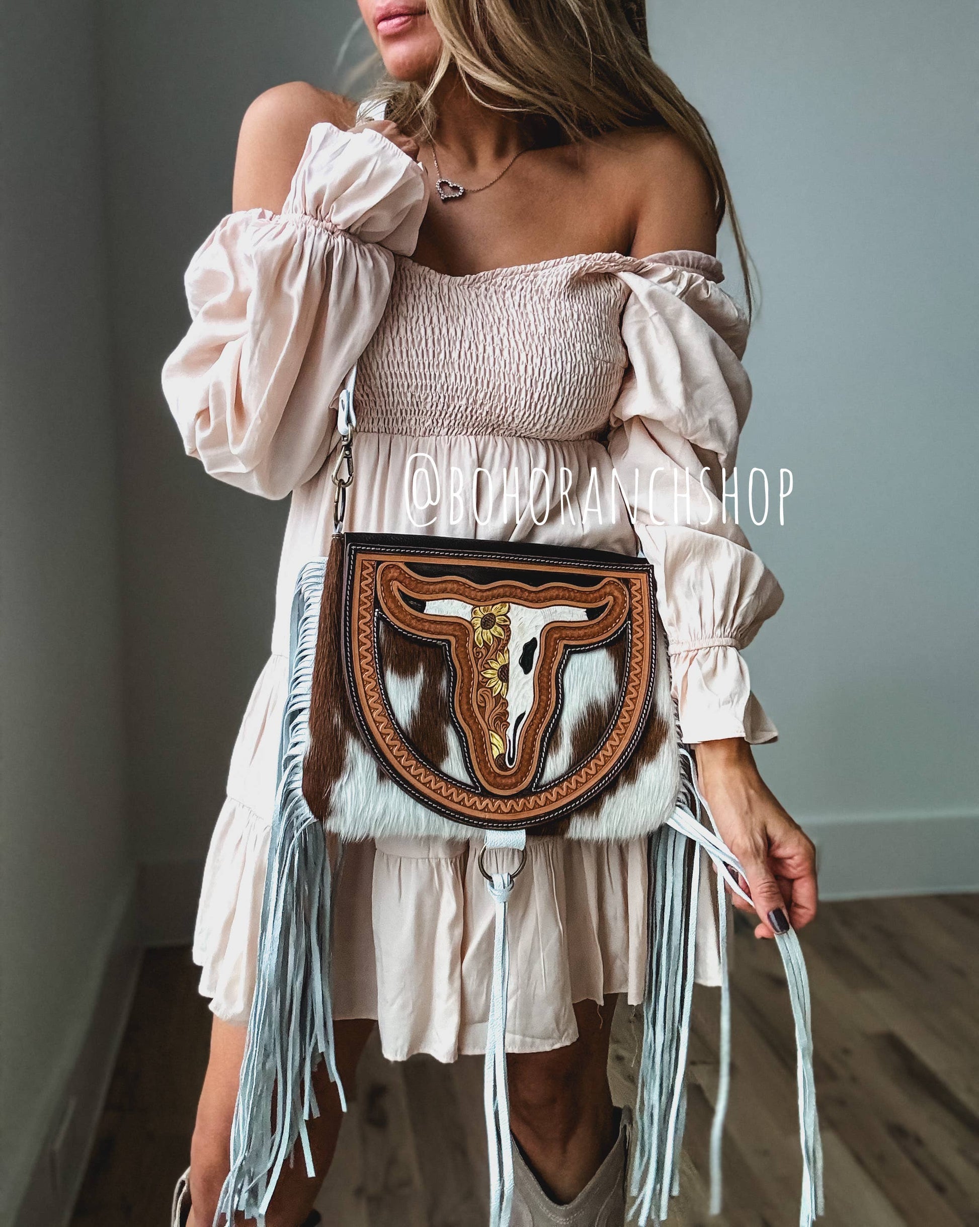 THE CAROLINE CROSSBODY steer longhorn - cowhide purse bag