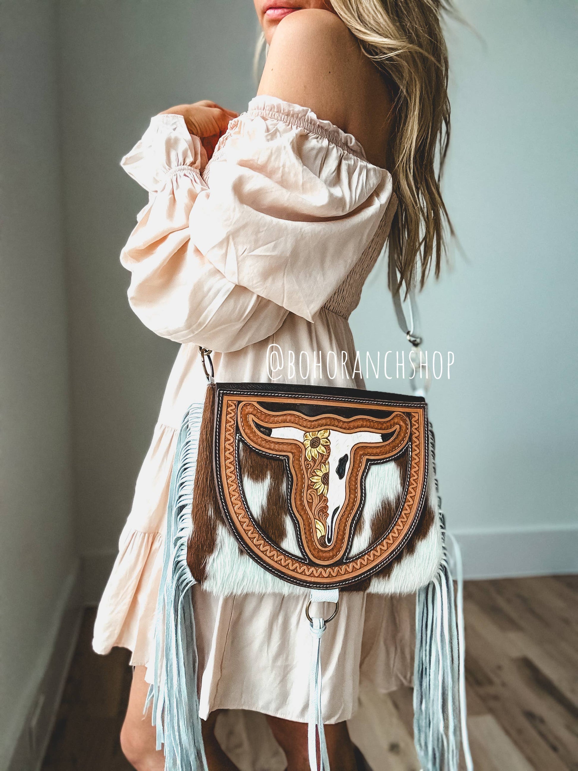 THE CAROLINE CROSSBODY steer longhorn - cowhide purse bag