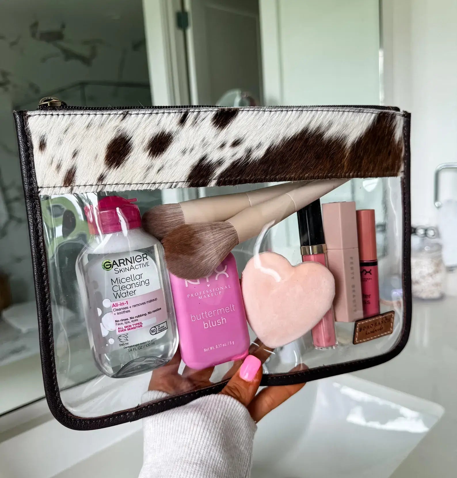 Cowhide Clear Toiletry Makeup Bag, organizer, Travel