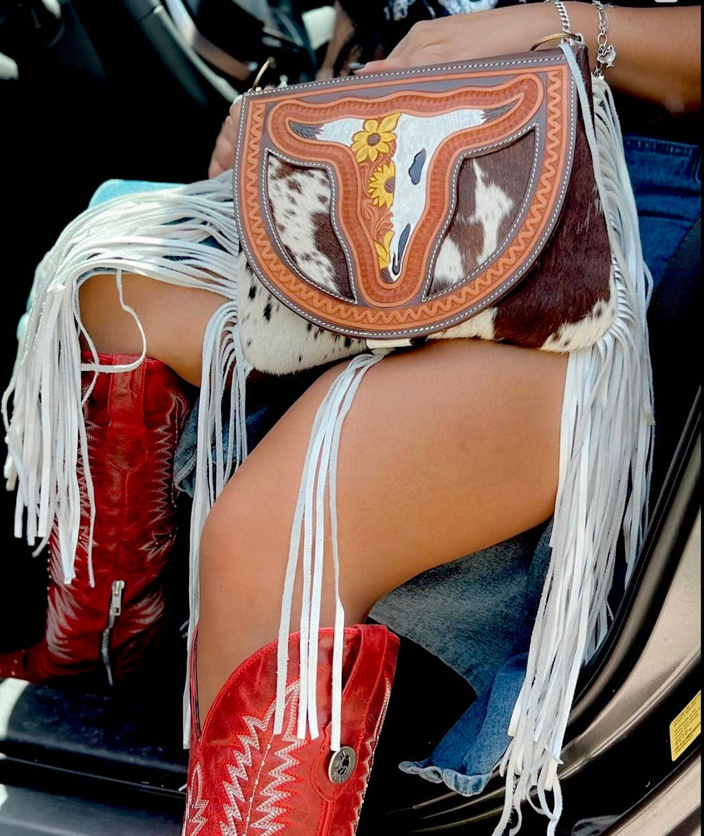THE CAROLINE CROSSBODY steer longhorn - cowhide purse bag