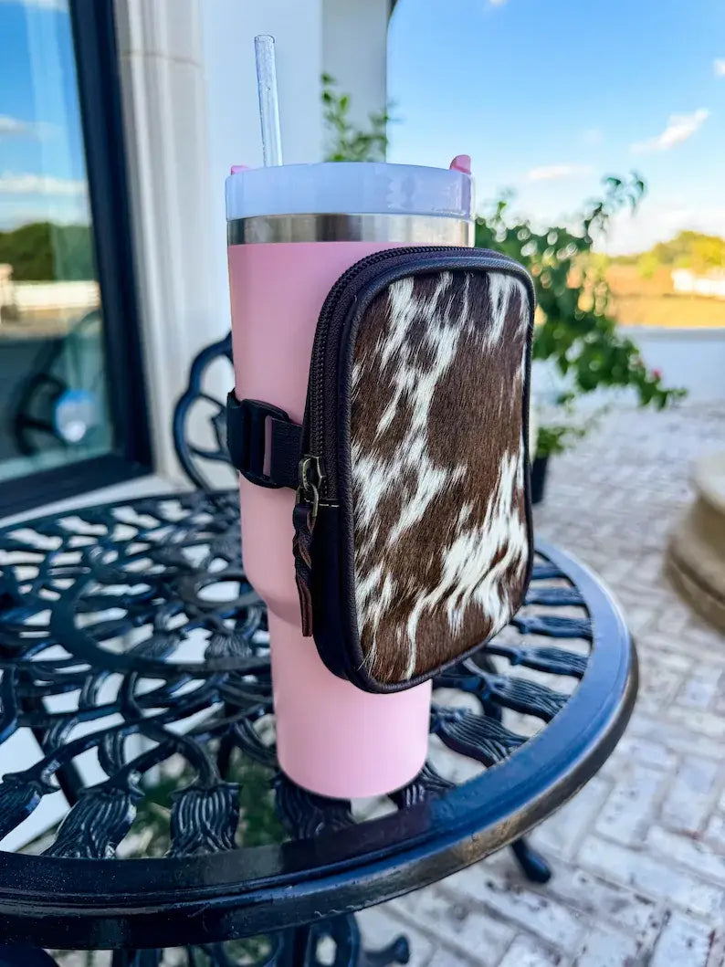 COWHIDE TUMBLER POUCH hairon cowhide accessory water jug
