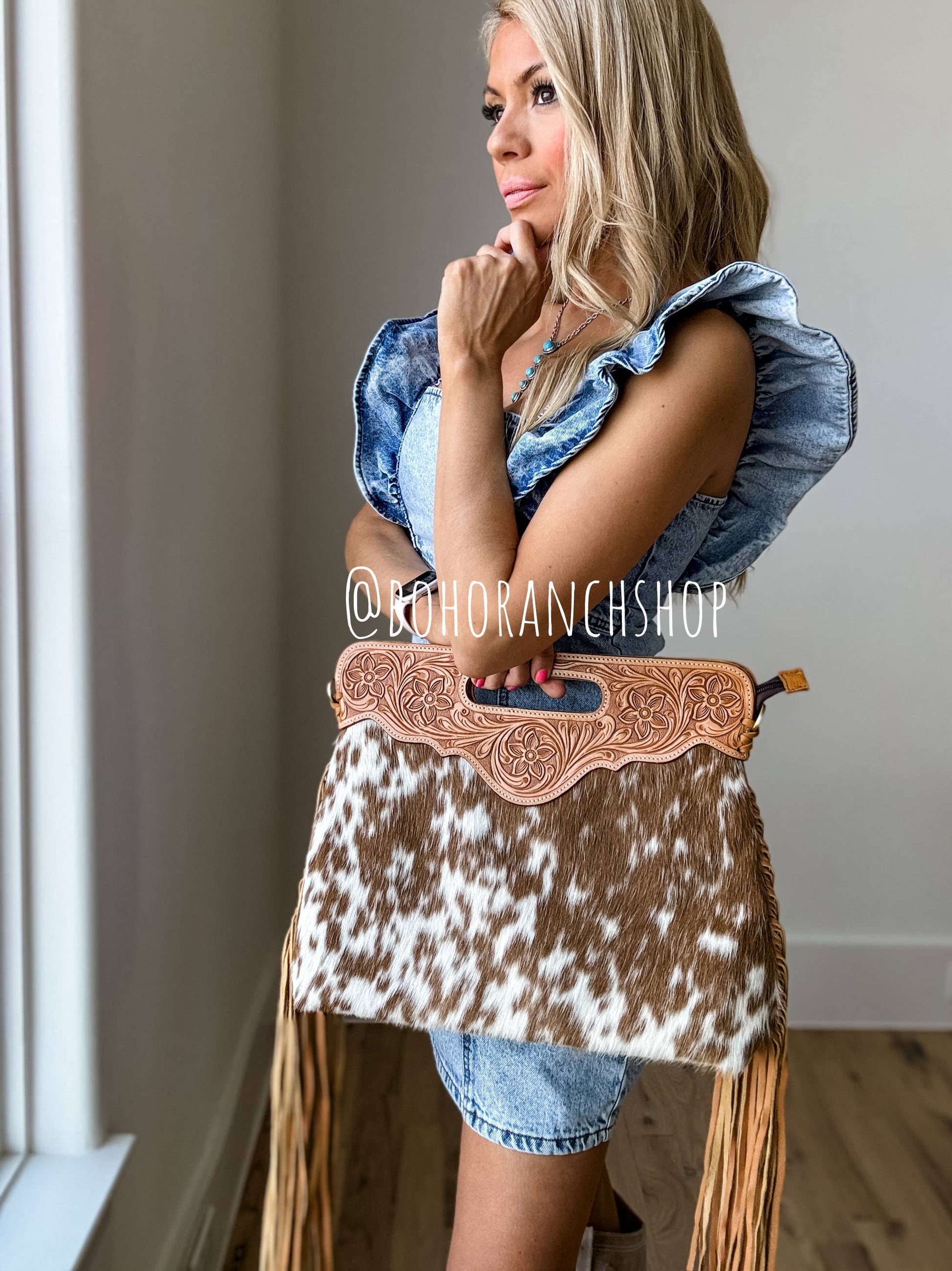 The Maggie Cowhide Leather Crossbody + Back zippered pockets