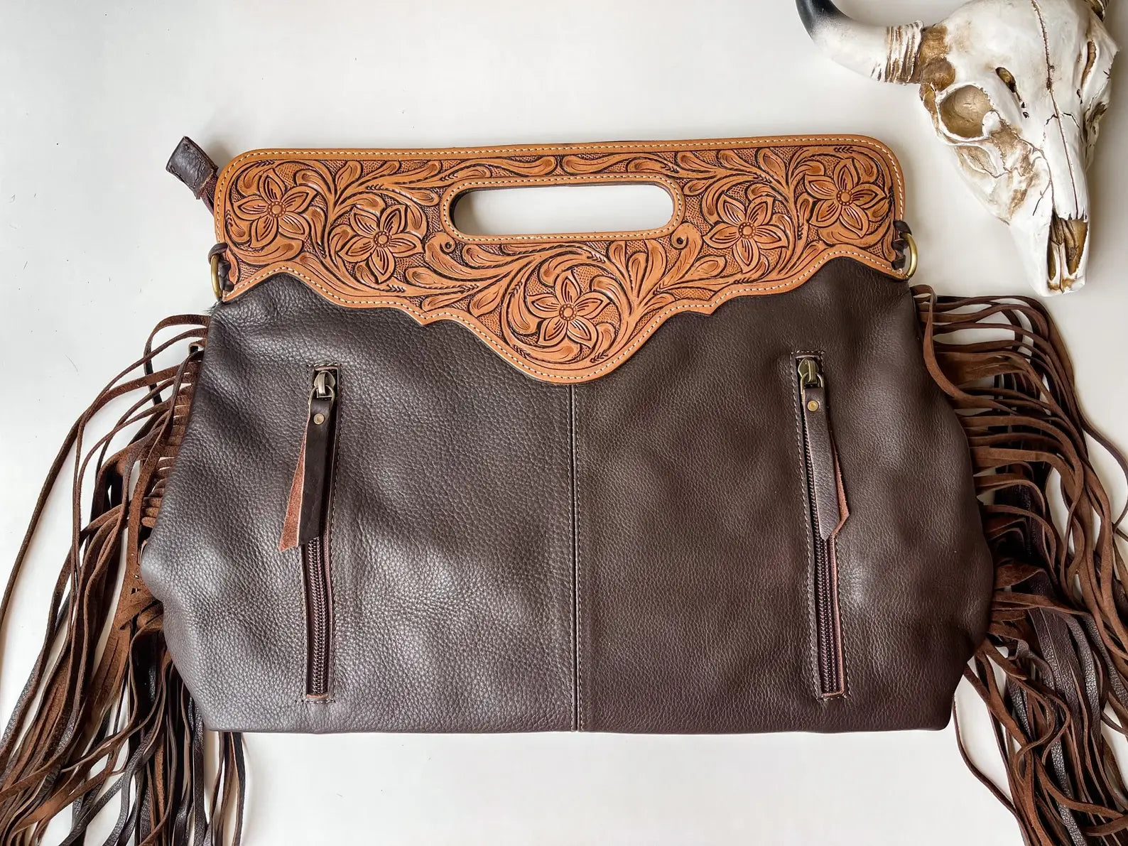 The Maggie Cowhide Leather Crossbody + Back zippered pockets